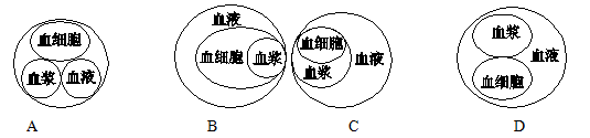 【推荐1】下图表示血液,血浆,血细胞三者之间的关系,正确的是(  )