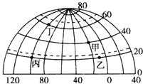 读北半球经纬网示意图,回答下列小题.