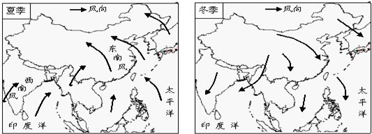 中国的自然环境 气候 我国气候的主要特征 我国季风气候显著  (1)冬季