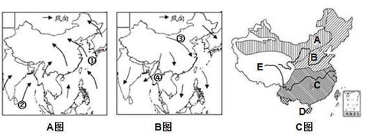 读我国"冬,夏季风示意图"和"中国气候分布图",完成下列各题
