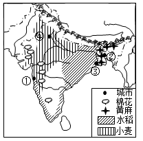 读南亚地区农作物分布图,回答下列各题.