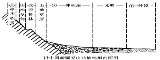 下图是沿"中国新疆天山北坡地形剖面图,回答下列各题.