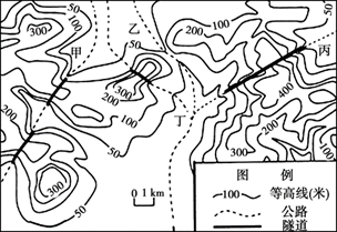 下图为广东省某丘陵地区等高线地形图,为了修筑连接甲