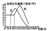 青春期身体变化的特点 【推荐2】下图是某城区男,女生身高生长速度