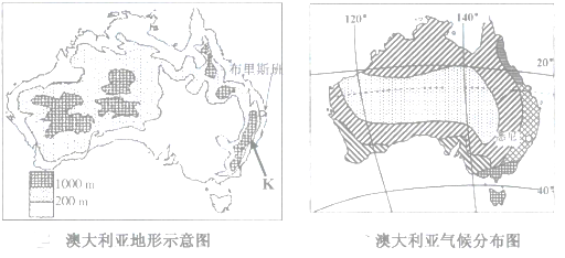 读澳大利亚地形示意图和气候分布图,回答下列问题.