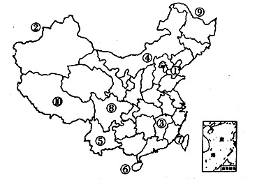 填出下图中我国主要的半岛,岛屿,濒临海洋,邻国的名称