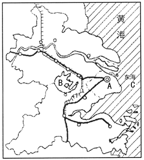 下图为"长江三角洲示意图".据此完成下列各题.
