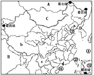 读中国疆域示意图,回答问题(1)填出图中地理事物名称①______洋③