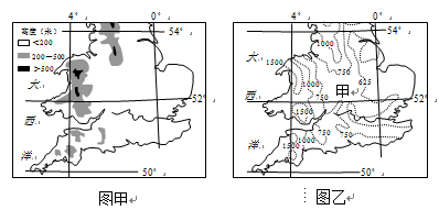 图甲和图乙分别是大不列颠岛南部地区的