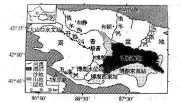 材料二:下图为博斯腾湖及周边地区简图,左上角副图为博斯腾湖位置示意