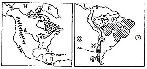 读南,北美洲轮廓略图,回答