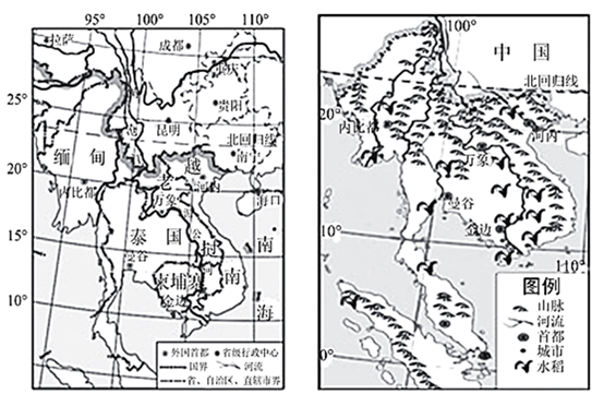 读下图分别是印度的地形分布图和东南亚气候图