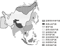 读"亚洲气候类型图",完成下列问题.