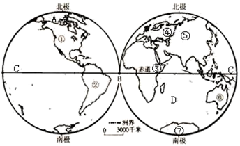 读"大洲和大洋分布图",回答下列问题.