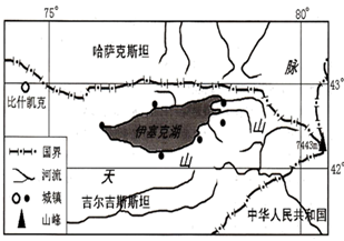 材料二 伊塞克湖地区位置示意图