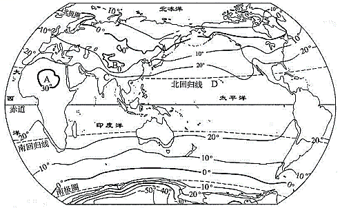 读世界年平均气温分布图,回答下列问题.