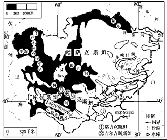 读中亚地区图,完成下列问题.