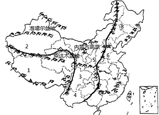 【推荐2】读中国地形图,完成填空.