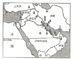 材料一:"西亚地区示意图"