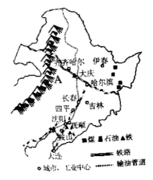 读"东北地区示意图",完成下面小题.