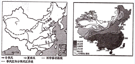 【推荐3】读我国夏季风的进退与雨带移动示意图和我国径流带分布图