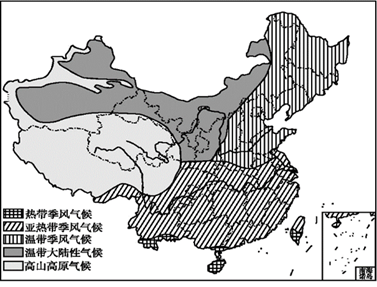 读"中国气候类型分布图",完成下列各题.