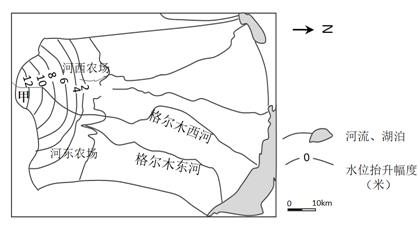 格尔木河位于柴达木盆地属内流河,右图示意格尔木河流域2008—2012年