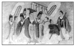 下图是出自河南洛阳龙门石窟的《北魏帝王出御图》(局部),图中所有